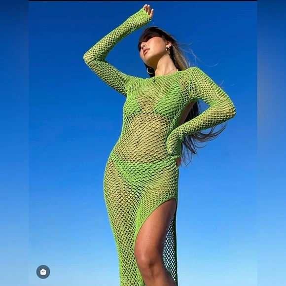 Ibiza Dress (cover up) by Shondel in Lime, size medium (as seen on celebrities) - Picture 6 of 13